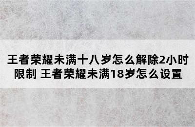 王者荣耀未满十八岁怎么解除2小时限制 王者荣耀未满18岁怎么设置